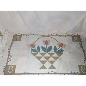 Vtg Wool Flax HandWoven Dresser Scarf Table Runner